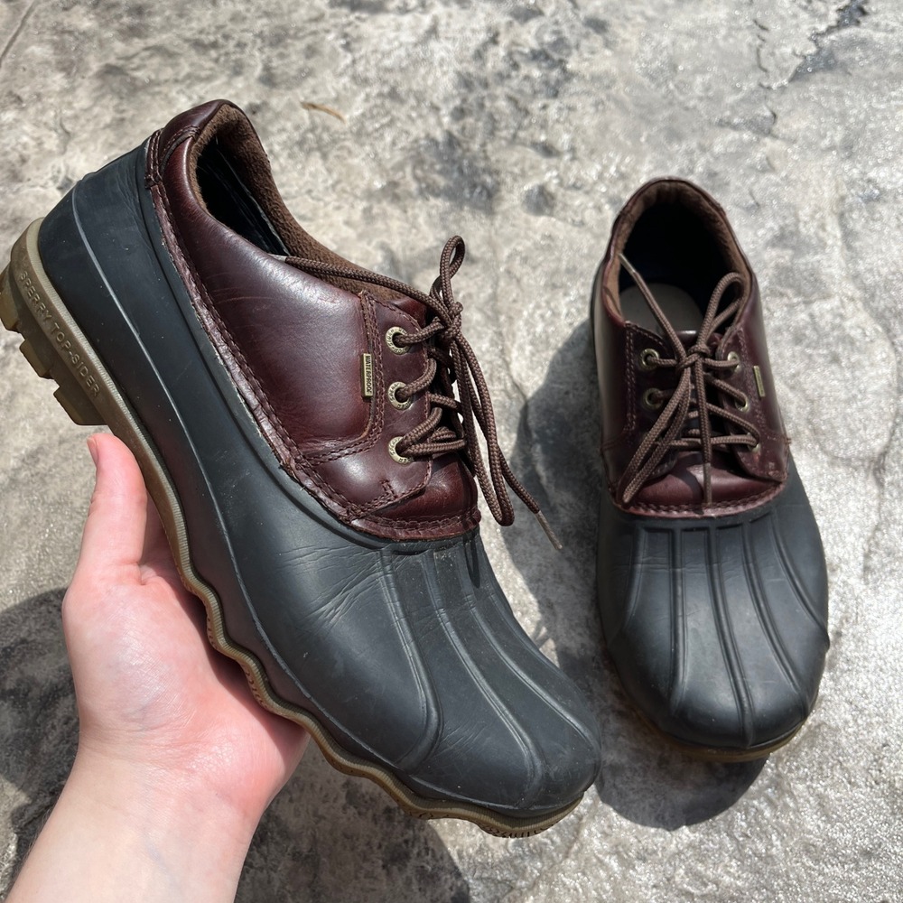 Sperry Avenue Duck Boots Mens 9.5 Brown Black Waterproof Leather Low Top Shoes